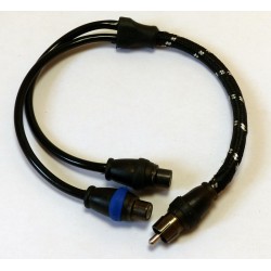 Y RCA haut de gamme TRF Audio 1 mâle 2 femelles, connecteurs moulés bicolore et plaqué argent, câbles OFC ultra flexibles.