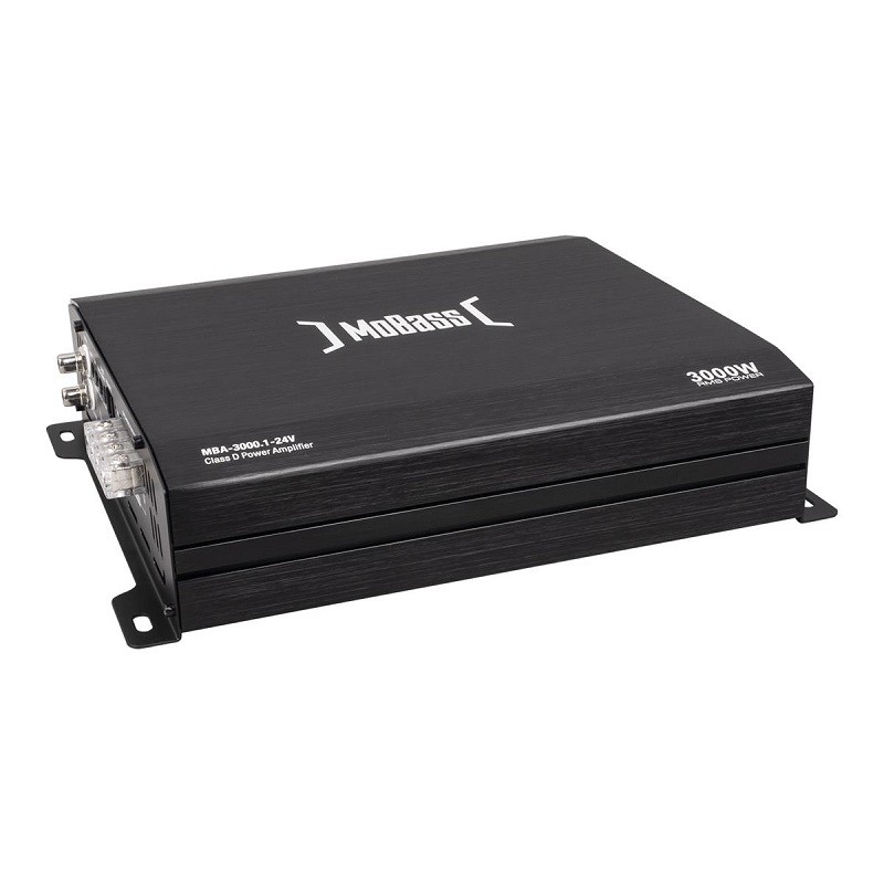 Amplificateur de puissance monobloc classe D MoBass 1x3000wrms spécial 24 Volts, convient pour subwoofer, médium ou tweeter. Amplificateur de puissance monobloc classe D MoBass 1x3000wrms spécial 24 Volts, convient pour subwoofer, médium ou tweeter.